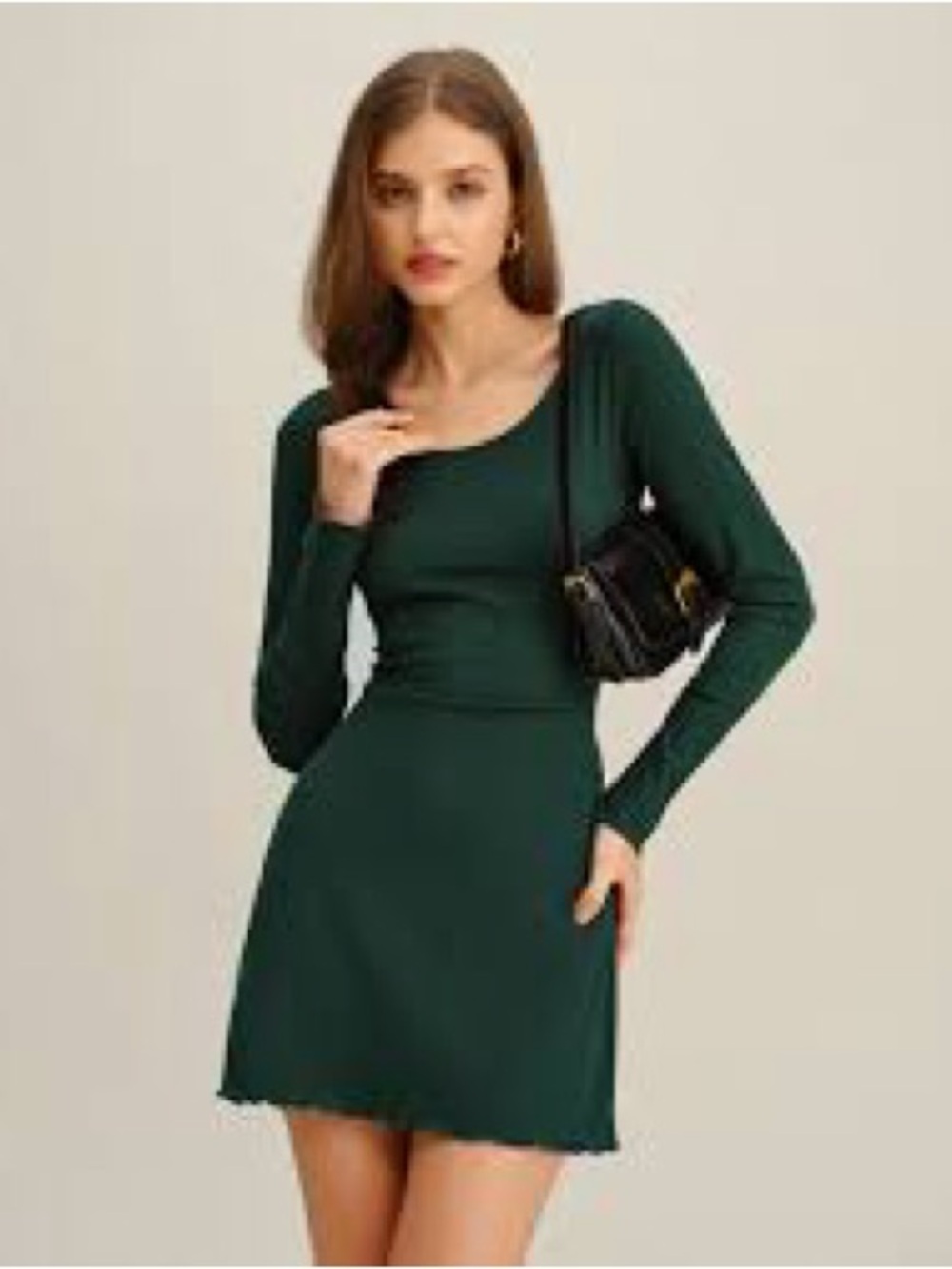 Rihoas Long Sleeve Green Ribbed Knit Mini Dress NWT